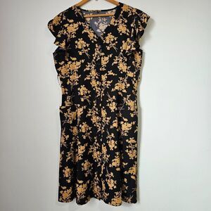 EUC LIKE NEW FLORAL MIDI DRESS BUTTON DOWN BLACK/MUSTARD SIZE LARGE